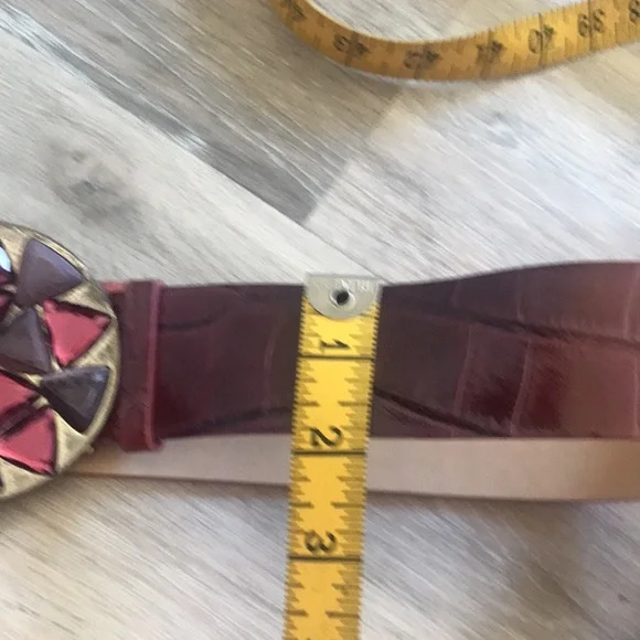 Garuglier’s leather belt XL maroon purple stones silver buckle made in … - Picture 16 of 17
